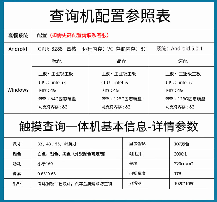 觸摸查詢一體機參數配置